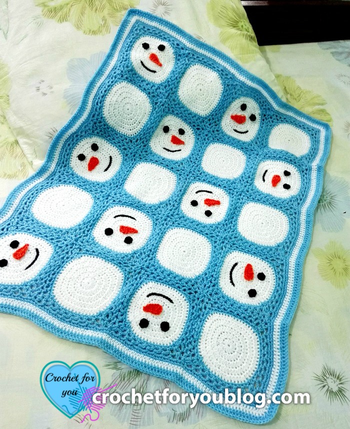 Crochet Snowman Granny Square and Blanket