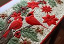 Title: Holiday Elegance Quilt – A Cardinal & Poinsettia Masterpiece