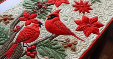 Title: Holiday Elegance Quilt – A Cardinal & Poinsettia Masterpiece