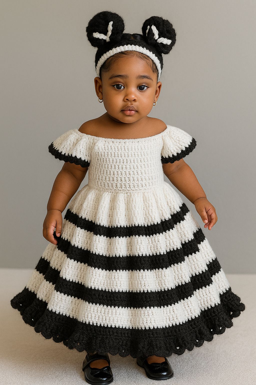 Black & White Princess Dress – Crochet Pattern for Babies