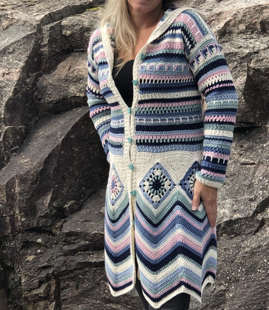 Boho Chevron & Granny Square Crochet Cardigan – Step by Step
